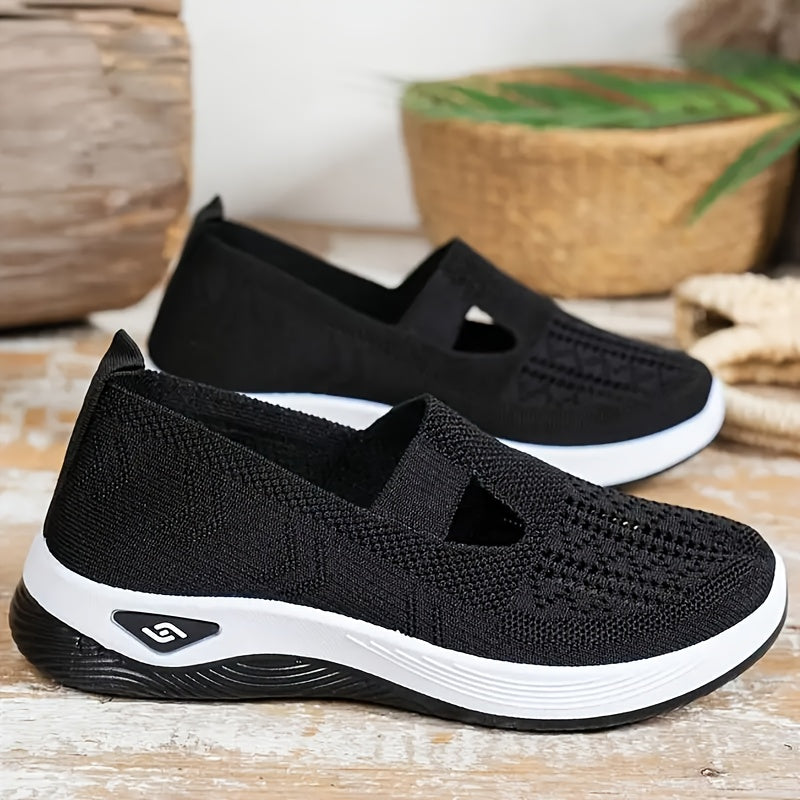 Women'S Breathable Knit Ballet Flats, Comfortable Fabric Walking Shoes, Round Toe, Rubber Sole, with Hand Washable for All-Season Wear
