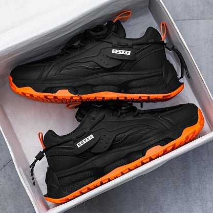 Men's Trendy Solid Colour Chunky Sneakers, Comfy Non Slip Durable Lace Up Soft Sole Shoes For Men's Outdoor Activities