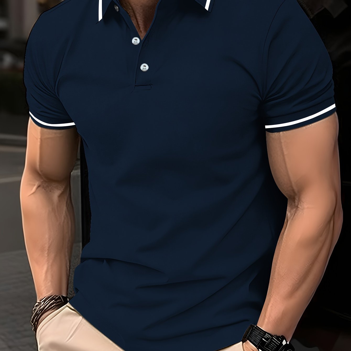 Pearson OBM Men'S Classic Breathable Knit Polyester Polo Shirt - Casual Style, Solid Color, Regular Fit with Slight Stretch, Summer Collared Top with Button Detail