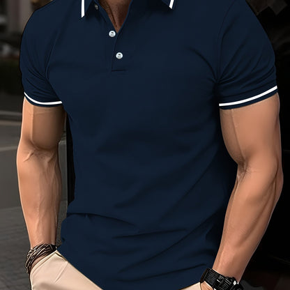 Pearson OBM Men'S Classic Breathable Knit Polyester Polo Shirt - Casual Style, Solid Color, Regular Fit with Slight Stretch, Summer Collared Top with Button Detail