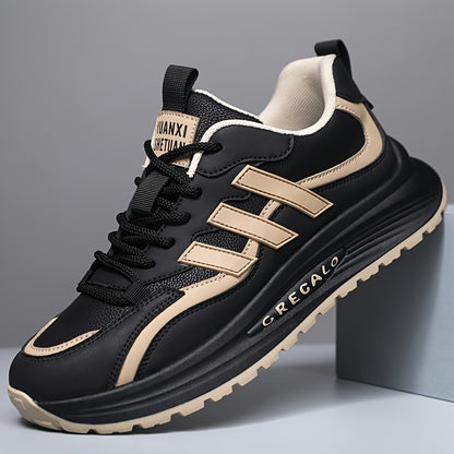 1 Pair of Men's Casual Sneakers, Comfortable Slip-Resistant, Black & Beige Low-Top Shoes for Casual Attire, Trendy Street Style with Fabric Lining and Durable PVC Sole