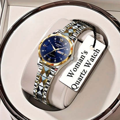 A BANBONY Fashion Brand Women'S Quartz Watch with a Stainless Steel Strap, Adorned with Rhinestones, IPX7 Waterproof, Luminous Display for The Week, Multifunctional Fully Automatic Casual Watch, Perfect Gift for Birthdays, Ho