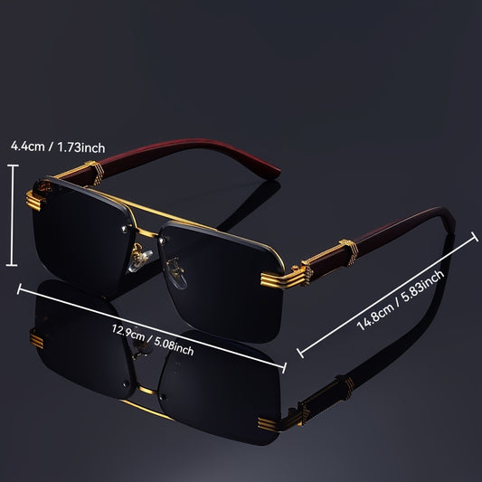 Luxury Frameless Fashion Glasses for Men and Women, Imitation Wood Grain Temple Tips, Perfect Choice, Versatile Comfortable, Popular Selection