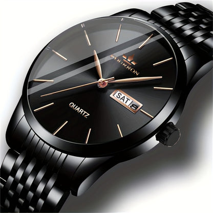 FOURRON Men's Luxury Stainless Steel Quartz Watch with Date & Calendar - Luminous, Fashionable Casual Design for Business, Travel & Casual Attire - Perfect Birthday Or Holiday Gift Valentine's Day