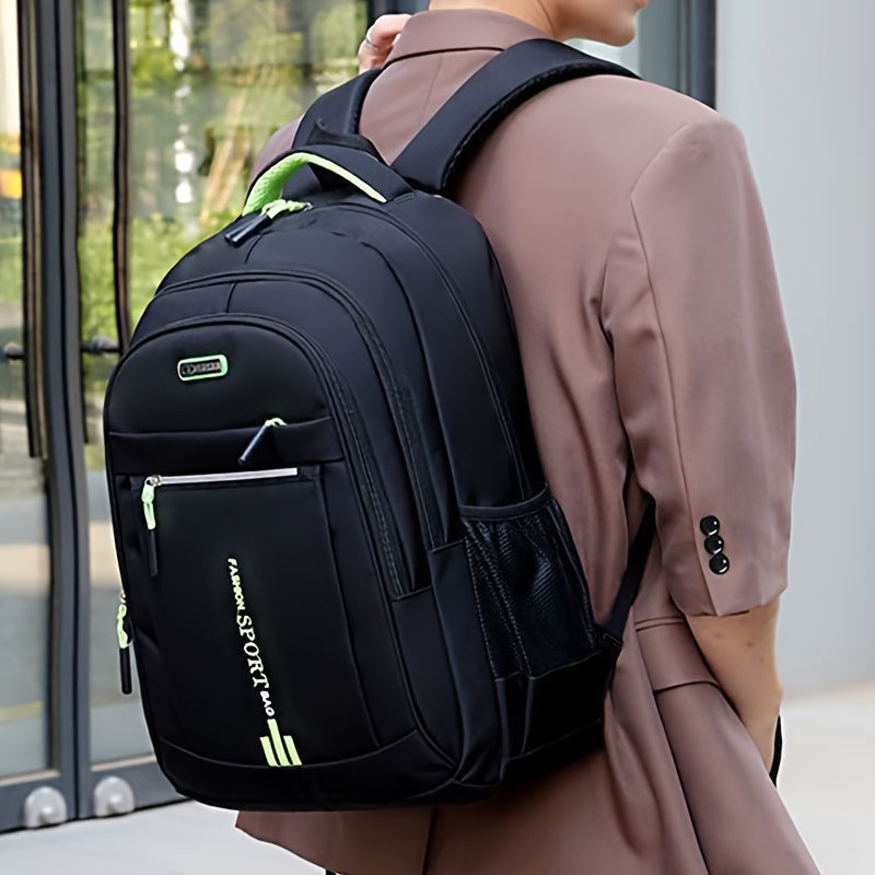 Unisex Large Capacity Travel Backpack - Durable Nylon Laptop Bag with Multiple Compartments, Business & Casual Style, Black with Green Accents, 60.96cm x 40.64cm x 8, Backpack for Travel