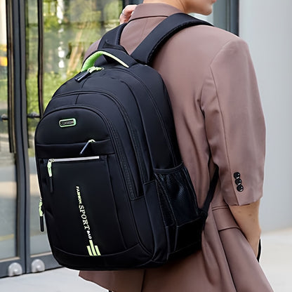 Unisex Large Capacity Travel Backpack - Durable Nylon Laptop Bag with Multiple Compartments, Business & Casual Style, Black with Green Accents, 60.96cm x 40.64cm x 8, Backpack for Travel