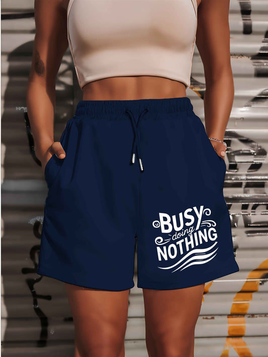 Busy doing nothing 2025 New Plus Size Women'S Shorts Summer Casual Versatile Medium Pants Sports American Trendy Outerwear Extra Large Five-Fifth Pants Summer Beach Pants - Polyester, Casual, Summer, Track Shorts, Slight Stre