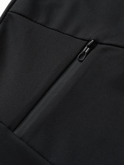 1set Men'S Sports Hooded Jacket and Joggers Set, Polyester Knit Fabric with Slight Stretch, Patchwork Design, Regular Fit, Spring/Fall Season, with Pockets