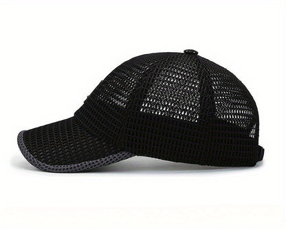 2pcs Unisex Quick-Dry Mesh Baseball Caps - Breathable, Adjustable Summer Sun Hats with Large Brims for Outdoor Activities, Black & Gray Textured Design