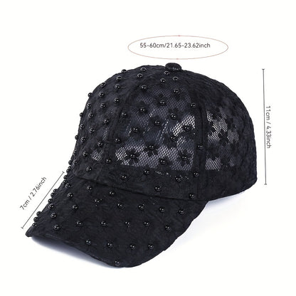 Women's Floral Lace Baseball Cap with Breathable Mesh Back & Embroidered 'M' Detail - Adjustable Snapback Closure, Lightweight Design for Valentine's Day, Casual Outings, City Travel, Outdoor Activities Hat, Embroidered Detai