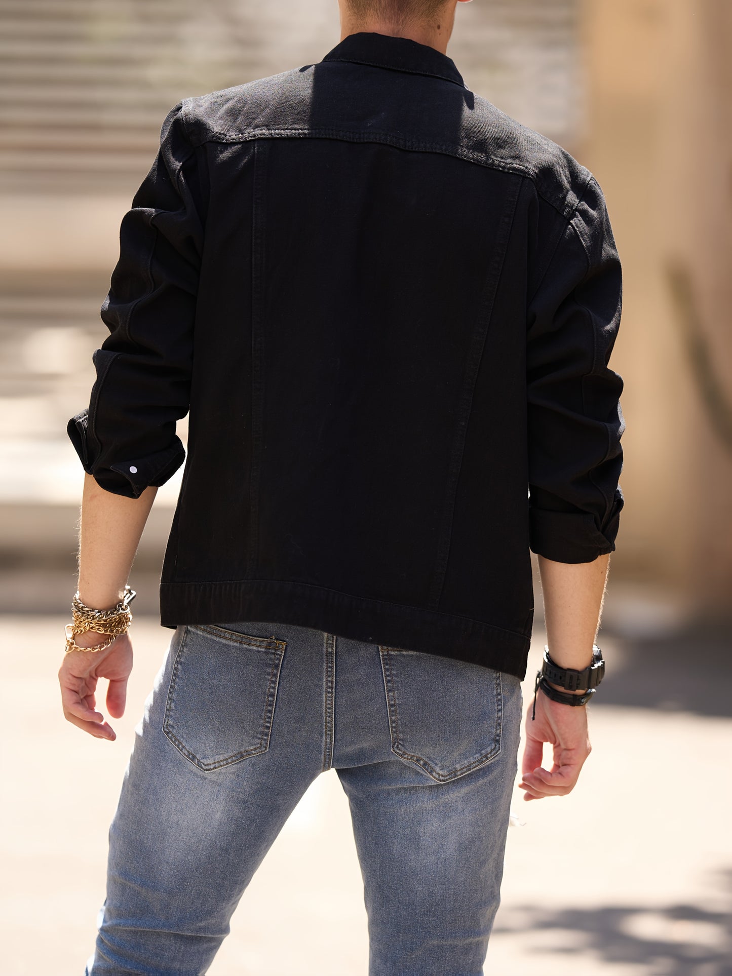Men'S Basic Denim Jacket, Cotton Blend, Lapel Collar, Non-Stretch, Solid Color, Regular Sleeve, Long Sleeve, Skinny Fit, Woven, with Pockets, Single Breasted Placket for Casual Outerwear