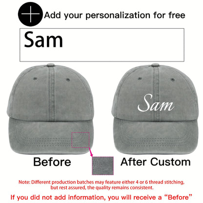 Customizable Vintage Washed Baseball Cap with Personalized Text, Adjustable Fit, Lightweight Polyester - Ideal for Events, Class Gatherings & Parties, Baseball Cap