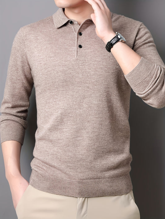 Men's 6% Wool Blend Thermal Long Sleeve Sweater Shirt - Anti-Pilling Casual Button-Up Collar Top for Layering, Soft Warm Pullover for Spring Fall Winter Outdoor & Casual Attire, Antipilling Fabric