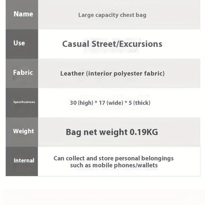 Men'S Vintage Faux Leather Chest Bag - Crossbody Sling Style, Multi-Layer Zippered Front, Brown with Red & White Stripes, Perfect for Casual Outings, Crossbody Bag, Secure Zipper Closure