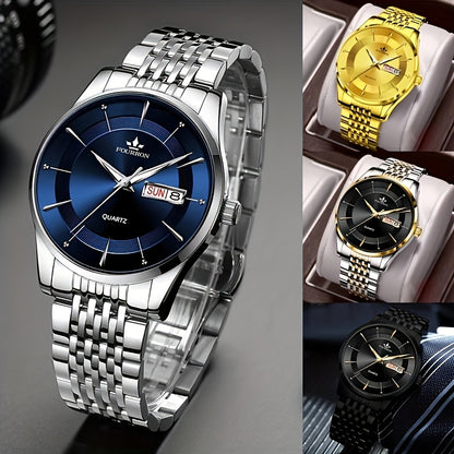 A New Stainless Steel Men's Quartz Watch With A Calendar And Luminous Function, A Fashionable Wristwatch, A Gift For Relatives And Friends' Birthdays Or Holidays, A Brand With An Electronic Movement, A Fully Automatic Busines