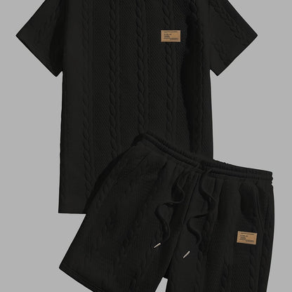 Casual Crew Neck Short Sleeve T-Shirt & Drawstring Shorts - Brown, Summer Outfit