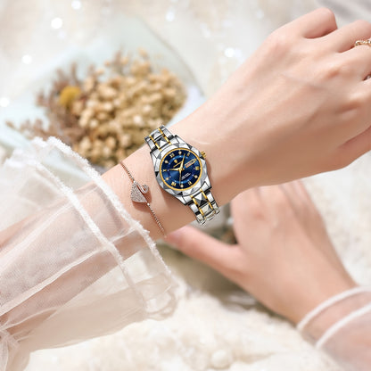 POEDAGAR Women's Elegant Stainless Steel Quartz Watch with Luminous Blue Dial, Roman Numerals, Date Calendar, IPX7 High Quality & -Accented Band for Casual & Formal Wear