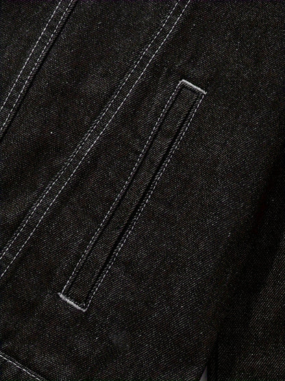 Men's Slim-Fit Denim Jacket - Casual Cotton Blend, Long Sleeve with Pockets, Machine Washable