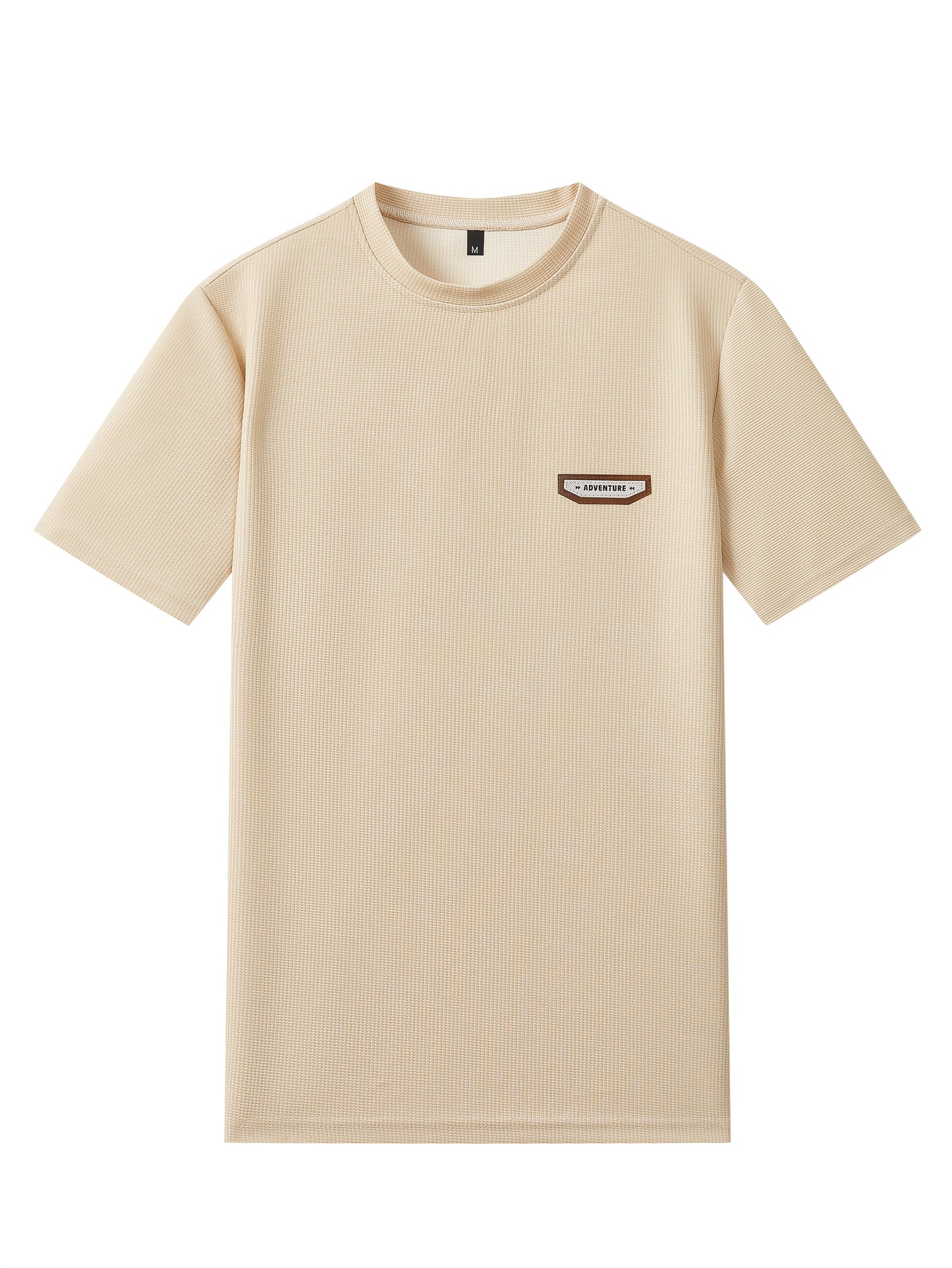 Men's Waffle Round Neck Top with Label, Short Sleeve T-shirt and Drawstring Shorts for Clean and Comfortable Spring/Summer Wear