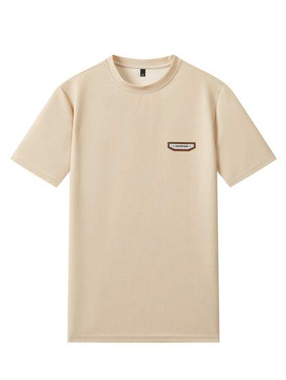 Men's Waffle Round Neck Top with Label, Short Sleeve T-shirt and Drawstring Shorts for Clean and Comfortable Spring/Summer Wear