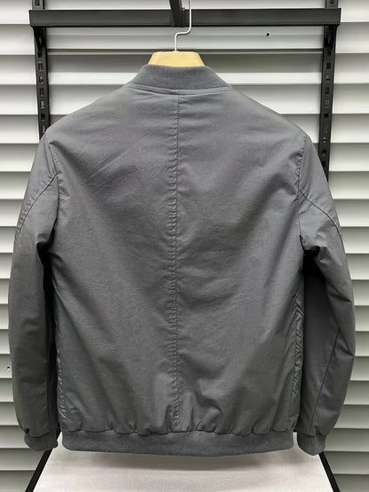 Men's Casual Sports Windbreaker Jacket, Outdoor Solid Color Design, Spring/Fall Fashionable Versatile Baseball Collar Jacket With Pockets