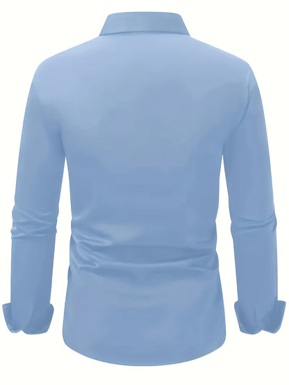 Men's Classic Solid Color Long Sleeve Dress Shirt - Regular Fit Point Collar, Non-Stretch Fabric for Office, Business & Casual Wear, All-Season Versatile Wardrobe Staple, Everyday Comfort, Sleek Appearance, Easycare Material