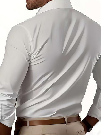 Men's Classic Solid Color Long Sleeve Dress Shirt - Regular Fit Point Collar, Non-Stretch Fabric for Office, Business & Casual Wear, All-Season Versatile Wardrobe Staple, Everyday Comfort, Sleek Appearance, Easycare Material