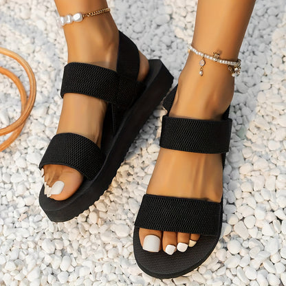 Women's Elastic Strap Slip On Shoes, Lightweight Open Toe Slip On Shoes, Comfy Outdoor Beach Vacation Sandals