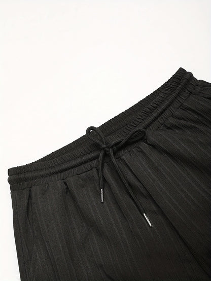 New Men's Short-Sleeved Cardigan Turnover Collar Shirt and Trousers Home Leisure Outerwear Set Men's Fashion Striped Style