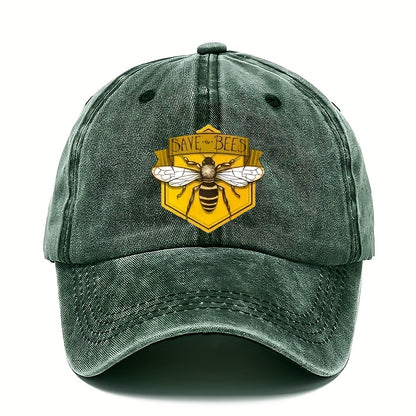 Men's Adjustable Baseball Cap with Hexagonal Bee Graphic & "SAVE THE BEES" Print - Breathable Sun Protection, Hand Washable, Casual Outdoor Sports Hat for Men, Breathable Fabric, Baseball Hat