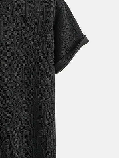 European and American Style Men's Fashion Set with Letter Pattern Round Neck Short Sleeve T-shirt + Shorts