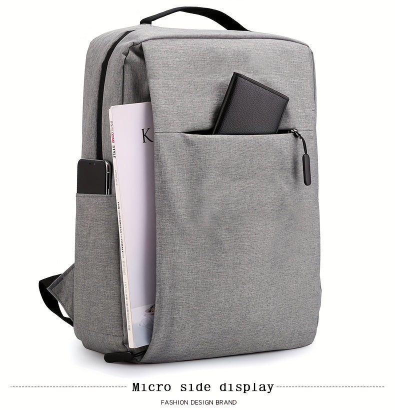 1pc Lightweight Business Laptop Backpack, 33.02/35.56/38.1 cm Computer Bag with USB Charging Port, Adjustable Straps, Zipper Closure, Polyester Lining, Wet Wipe Clean, Black Fabric Travel & Student Bookbag for Men and Women,