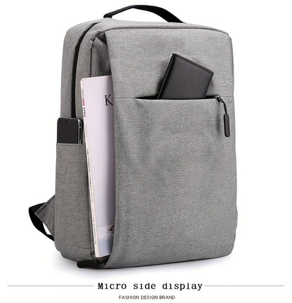 1pc Lightweight Business Laptop Backpack, 33.02/35.56/38.1 cm Computer Bag with USB Charging Port, Adjustable Straps, Zipper Closure, Polyester Lining, Wet Wipe Clean, Black Fabric Travel & Student Bookbag for Men and Women,