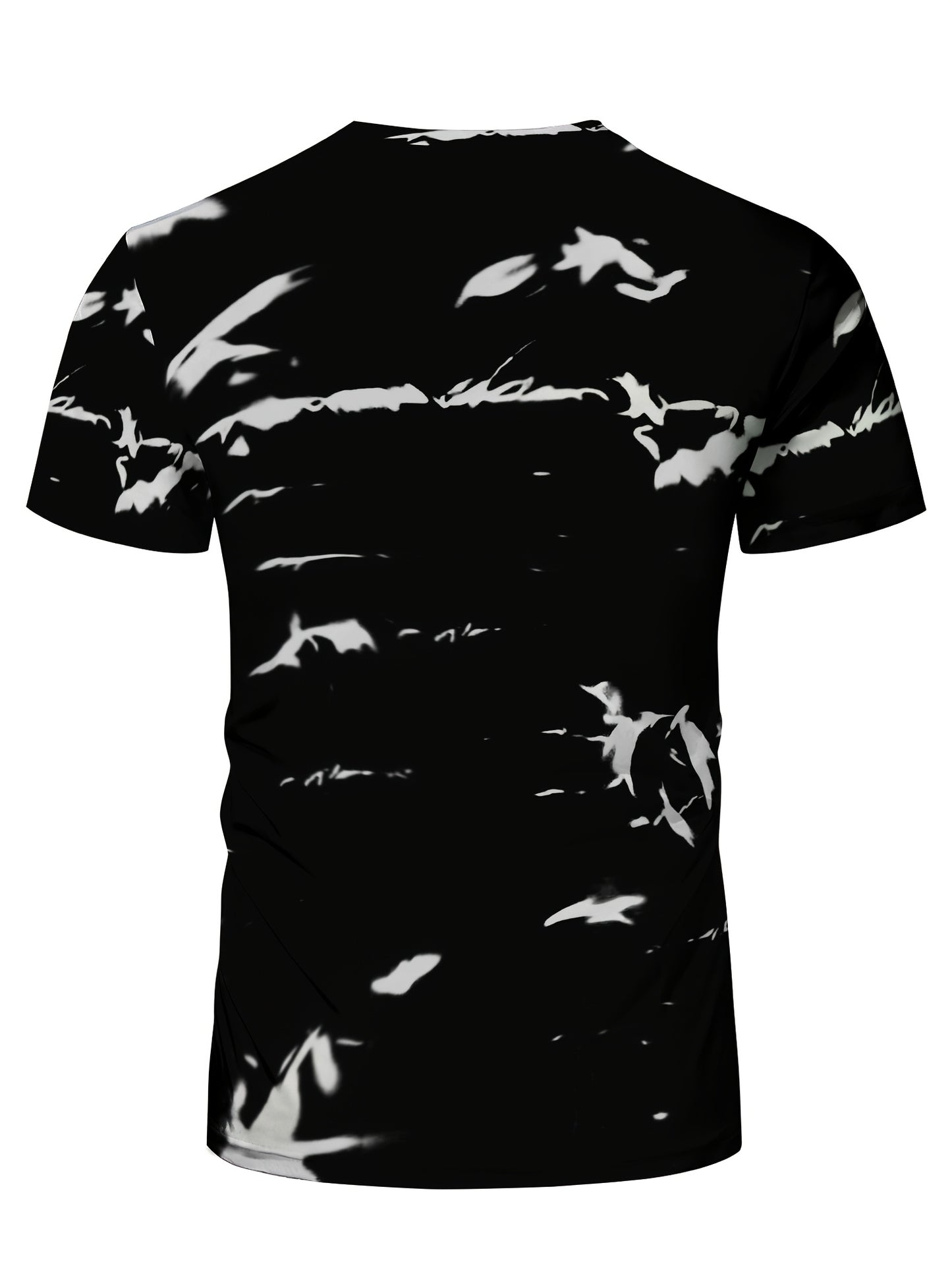 Men's High-Elasticity Anti-Tear Graffiti T-Shirt - Black & White Geometric Print, Tight-Fit Athletic Top for Gym, Running, Yoga & Casual Summer Wear, Gym Clothes, Highelastic Polyester, Short Sleeve Design