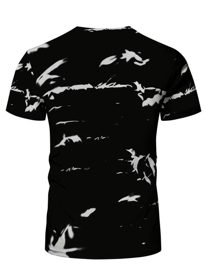 Men's High-Elasticity Anti-Tear Graffiti T-Shirt - Black & White Geometric Print, Tight-Fit Athletic Top for Gym, Running, Yoga & Casual Summer Wear, Gym Clothes, Highelastic Polyester, Short Sleeve Design