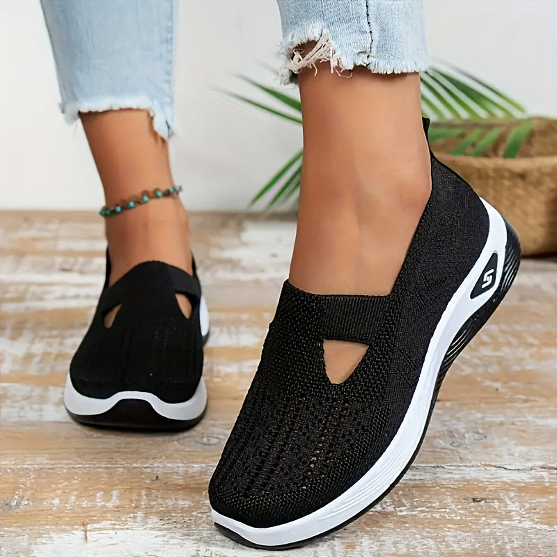 Women'S Breathable Knit Ballet Flats, Comfortable Fabric Walking Shoes, Round Toe, Rubber Sole, with Hand Washable for All-Season Wear