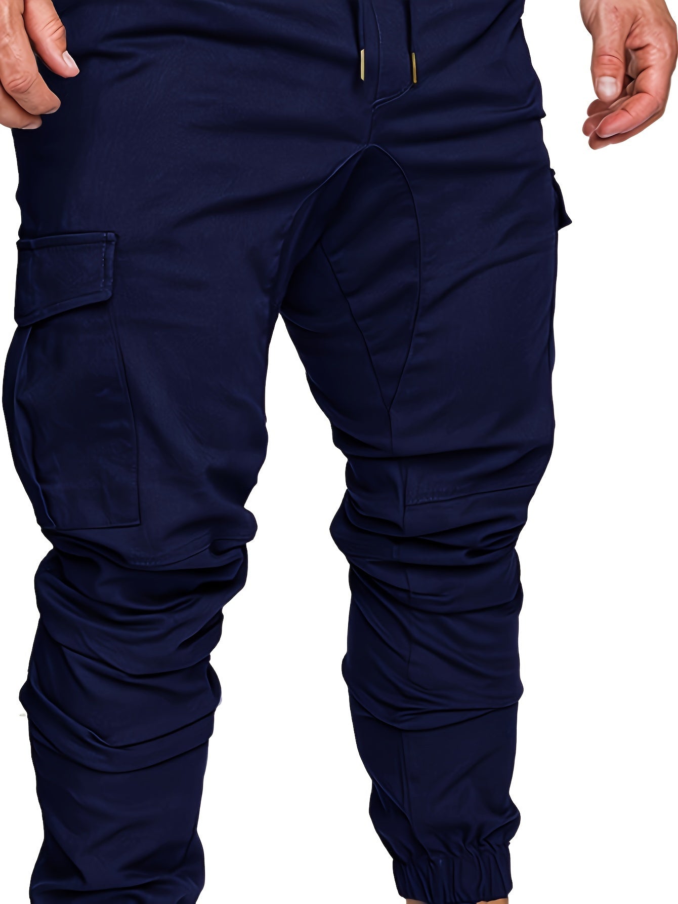 Men'S Casual Cargo Pants, 95% Cotton 5% Spandex, Skinny Fit, Solid Color, Long Length, Woven Fabric, Non-Stretch, with Pockets, 215g/m² Weight