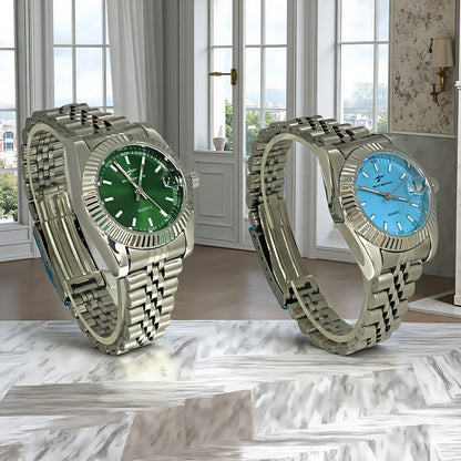 Elegant Women'S Stainless Steel Quartz Watch with Colorful Dial, Alloy Case, and Stainless Steel Strap - Calendar Function, Ideal Gift, Gift Watch|Elegant Timepiece|Hinged Watch Movement