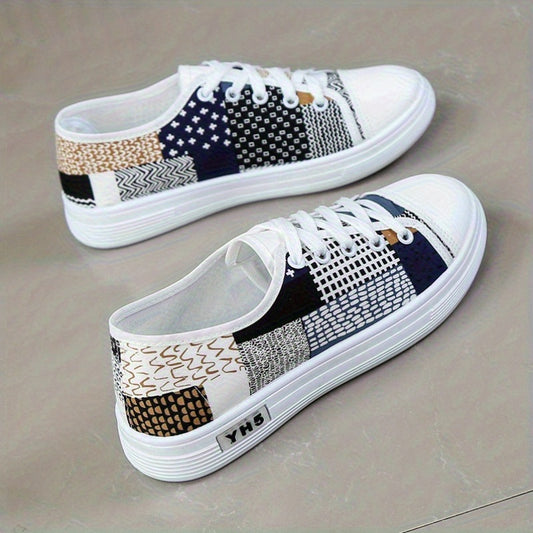 Women'S Lightweight Breathable Casual Sneakers - Comfortable Low-Top Lace-Up Shoes with Soft Fabric Lining, Durable Rubber Sole & Stylish White & Navy Blue Design for Spring/Summer Casual Attire, Ladies Sneakers, Everyday Foo