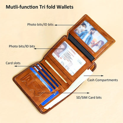1pc CIEPHIA Vintage Genuine Leather RFID Blocking Wallet for Men - Slim, Multi-Functional ID & Credit Card Holder, Deep Brown with Embossed Logo, Ideal Gift for Valentine's Day