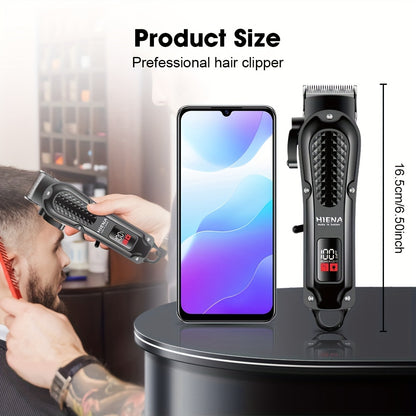 HIENA Men's Grooming Kit: Rechargeable Hair Clipper, Beard Trimmer & Nose Hair Set with LCD Display - USB Charging, 1500mAh Battery, Includes Combs - Ideal Father's Day Gift