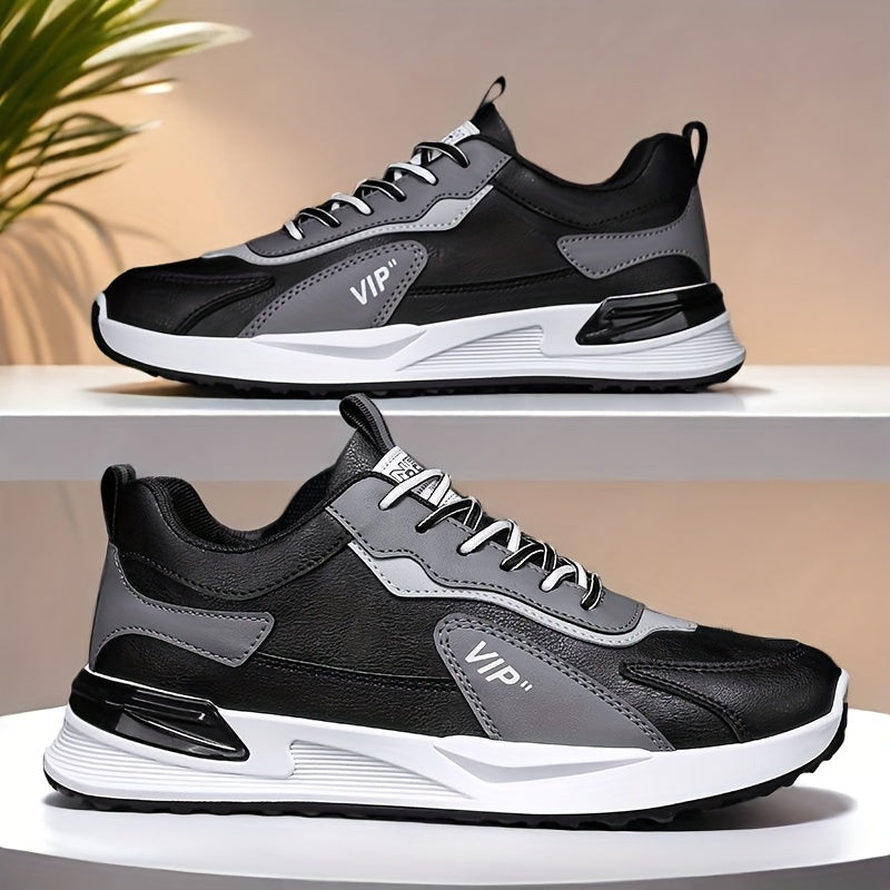 Men'S Casual Sneakers - Low Top, Lace-Up, All-Season Athletic Shoes with "VIP" Patch, White & Gray, Stylish Running & Hiking Boots, Casual Footwear | Modern Casual Sneakers | Durable Footwear