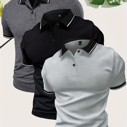 3Pcs Breathable Regular Fit Golf Shirt, Men's Casual V-Neck T-Shirt Short Sleeve For Summer, Men's Clothing