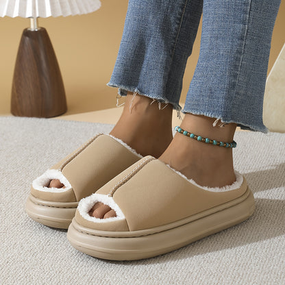 Women's Plush Slip-On House Shoes - Soft Open-Toe Indoor Slippers, Non-Slip Cushioned EVA Sole, All-Season Cozy Lounge Footwear Black/Gray/Beige/Pink/White - Elegant Home Decor Gift for Women, Simple Design, Durable Sole