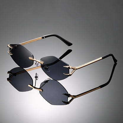 1pc Frameless Rhombus Polygonal Fashion Glasses - Retro Style Irregular Lens Design, Black & Golden Unisex Fashion Eyewear for Photography Props, Birthday Gifts, Valentine’s Day, Lunar New Year, Mardi Gras (132-138mm)