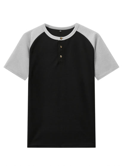 Men's Casual Mixed Color Spliced Set: Shirt and Drawstring Pants, Clean and Comfortable