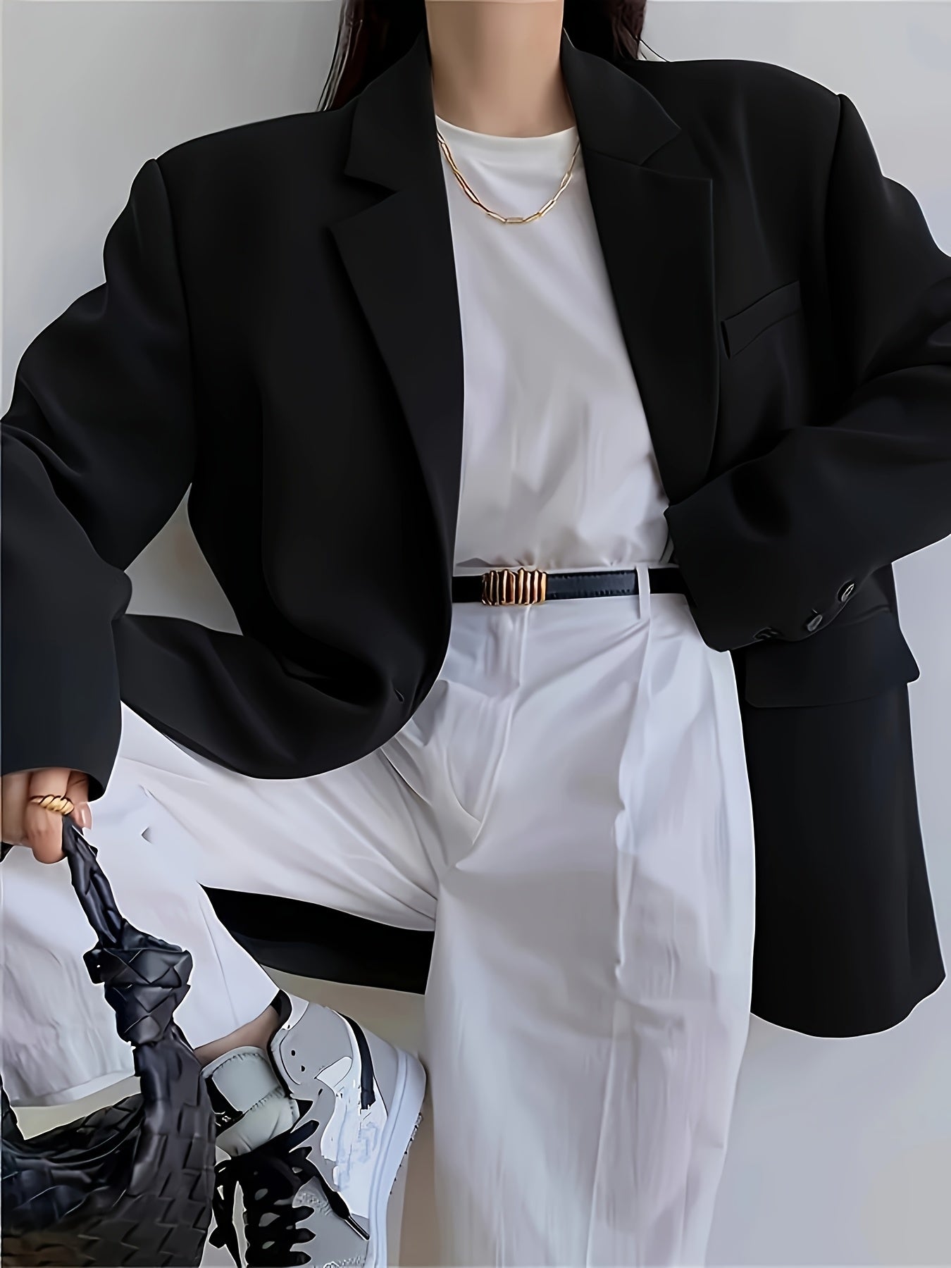 Women'S Chic Casual Blazer - Polyester, Solid Color, Long Sleeve, Button Front with Pockets, Loose Fit, Spring/Fall Jacket, Casual Wear Jacket|Minimalist Jacket|Single lapel Jacke