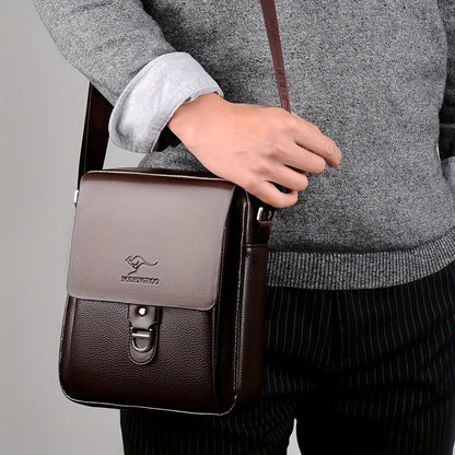 Men's Microfiber Leather Shoulder Bag Basic Style with Buckle for Daily Commute - Adjustable Strap No-Print Messenger Bag - Business Casual Crossbody Bag