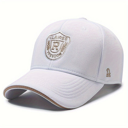 Unisex Baseball Cap with R Letter, Versatile Design, Wide-Brimmed Sun Hat with Badge for Large Head Sizes.