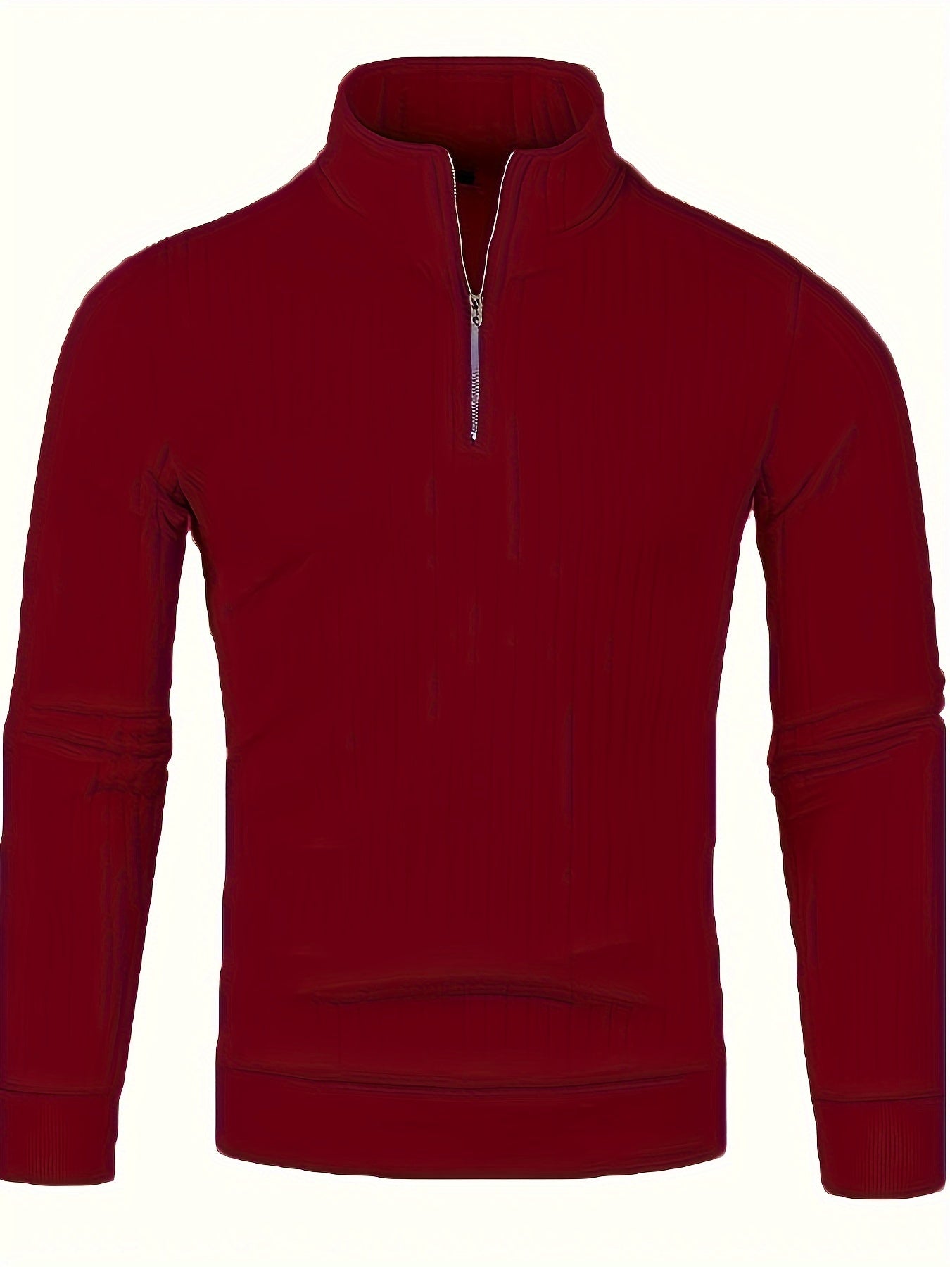Men'S Casual Polyester Sweater, Solid Color, High Neck Quarter Zip, Long-Sleeved Pullover, Regular Fit, 100% Polyester Knit Fabric, 230g/m² - Fall/Winter Essential